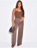 Pantalon de tailleur taille haute à revers