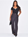 Pantalon de tailleur coupe droite à ceinture