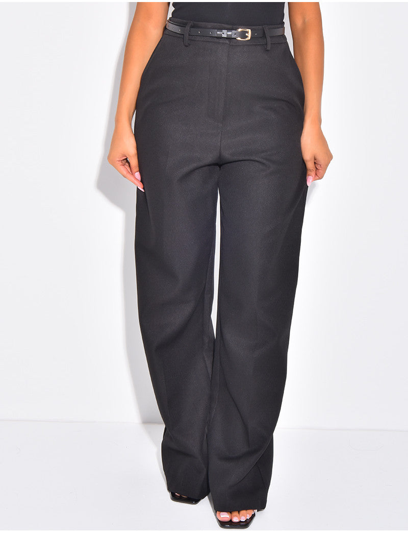 Pantalon de tailleur taille haute à ceinture