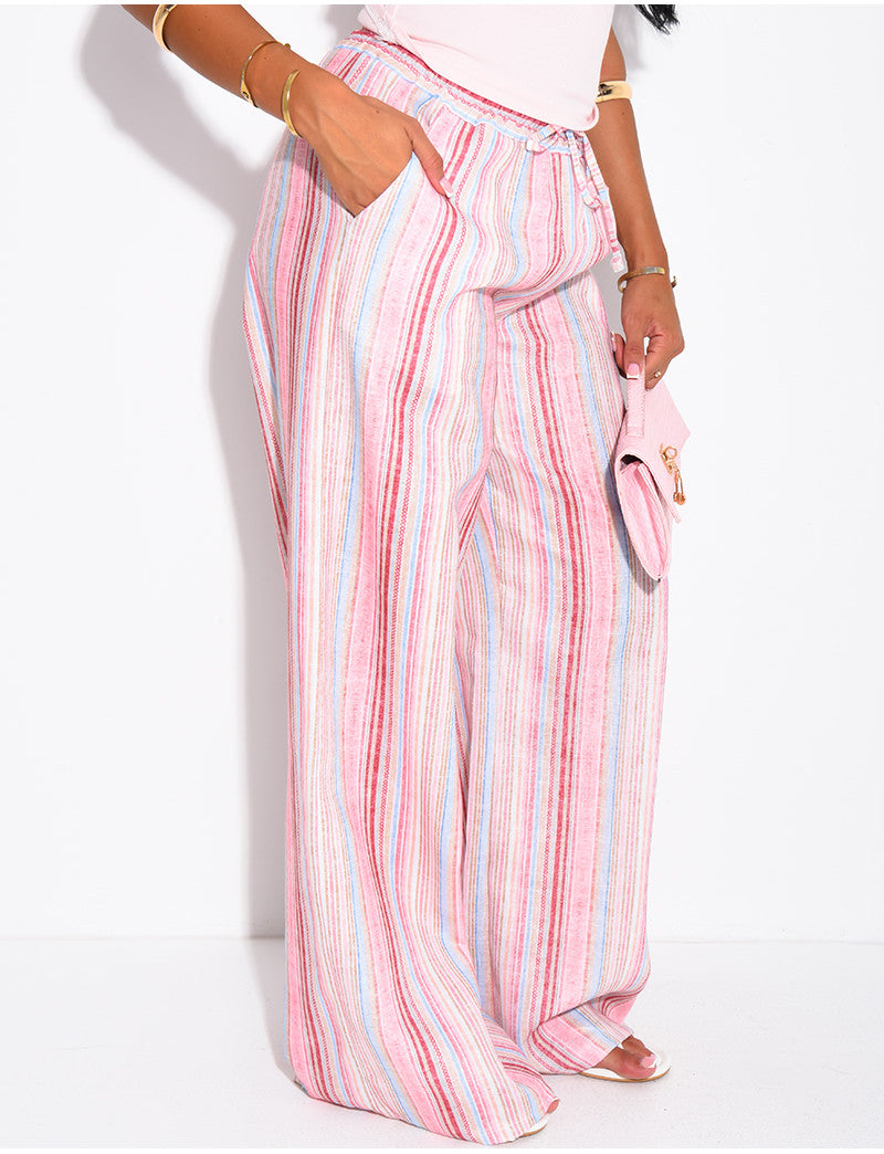 Pantalon ample à motif rayé
