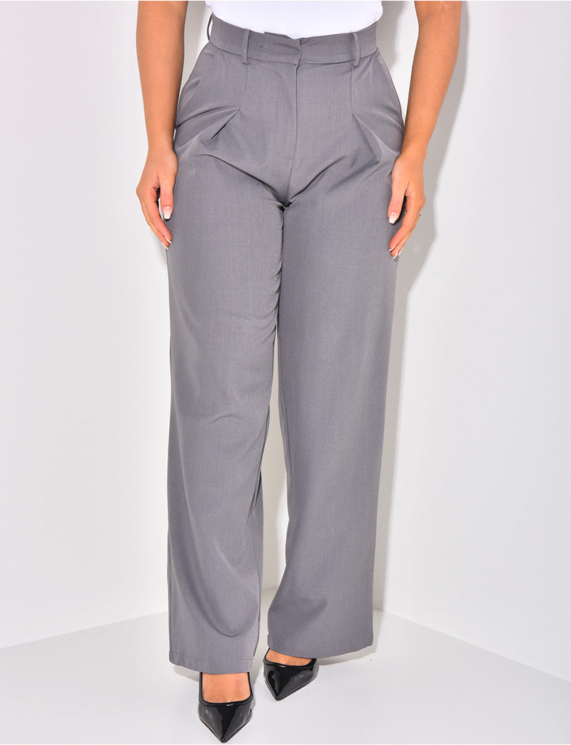 Pantalon de tailleur taille haute effet bouffant