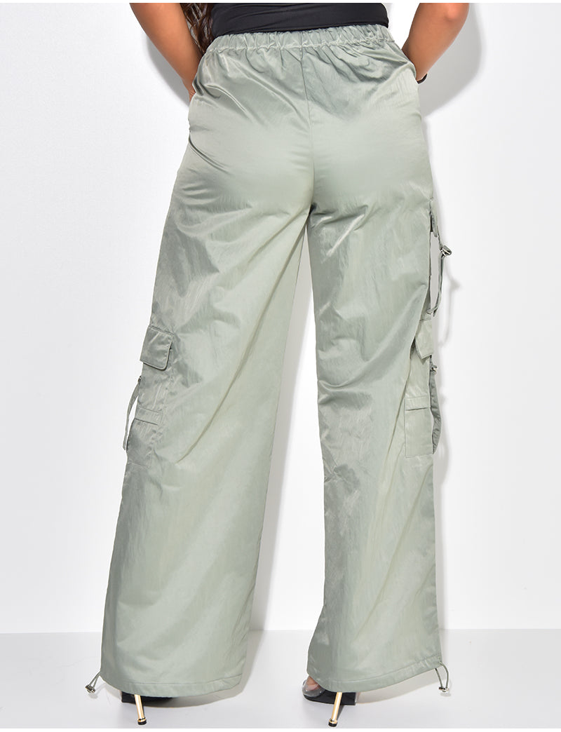 Pantalon parachute coupe droite à poches cargo