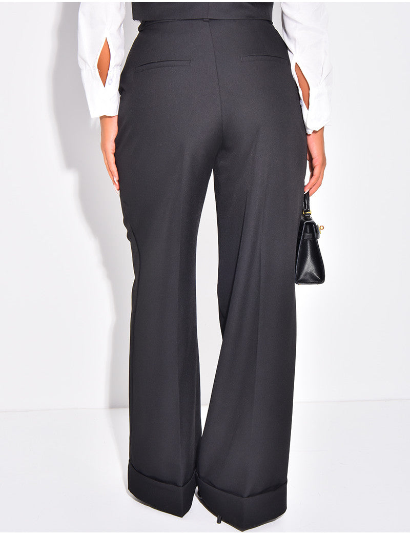 Pantalon de tailleur taille haute à revers