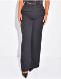 Pantalon de tailleur taille haute pailleté à revers
