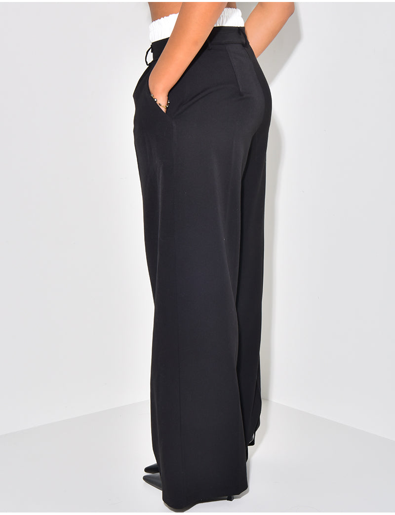 Pantalon de tailleur coupe droite à doublure contrastante