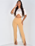 Pantalon de tailleur coupe droite à fente