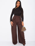 Pantalon de tailleur coupe large effet bouffant à rayures
