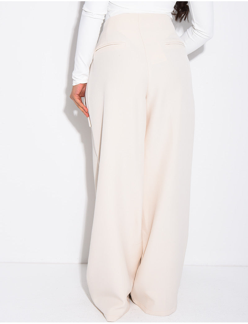 Pantalon de tailleur coupe droite à nouer à la taille