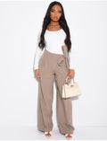 Pantalon de tailleur coupe droite à nouer à la taille