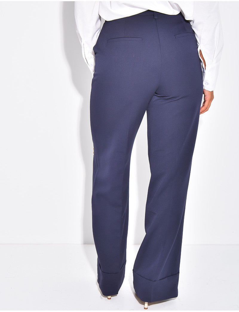 Pantalon de tailleur taille haute à revers