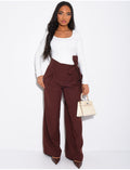 Pantalon de tailleur coupe droite à nouer à la taille