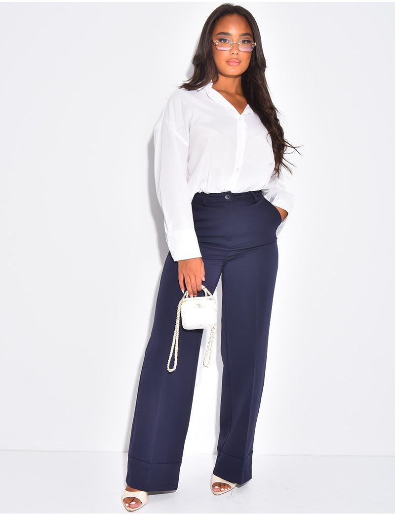 Pantalon de tailleur taille haute à revers