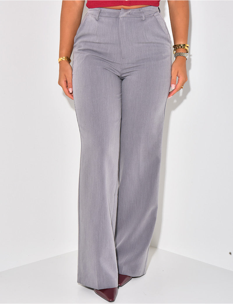 Pantalon de tailleur coupe droite effet chiné