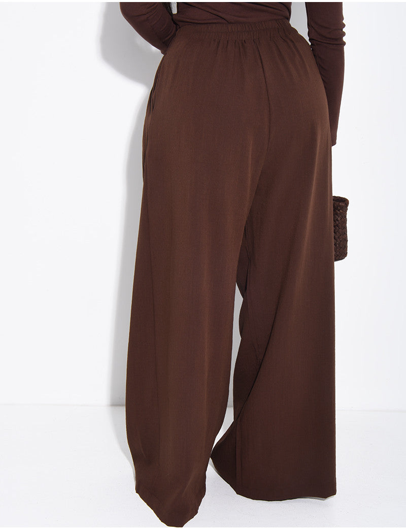 Pantalon effet lin droit froncé à la taille