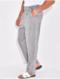 Pantalon en lin effet chiné avec ceinture