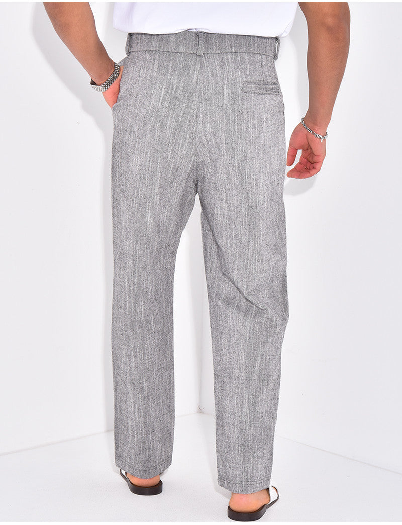 Pantalon en lin effet chiné avec ceinture