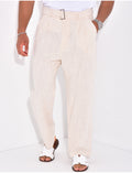Pantalon en lin effet chiné avec ceinture
