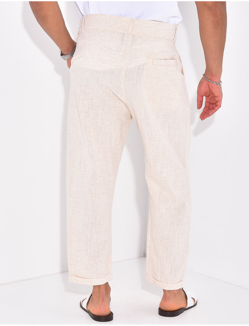 Pantalon en lin effet chiné