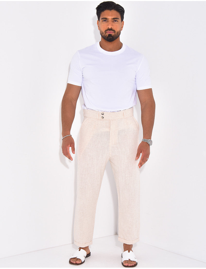 Pantalon en lin effet chiné
