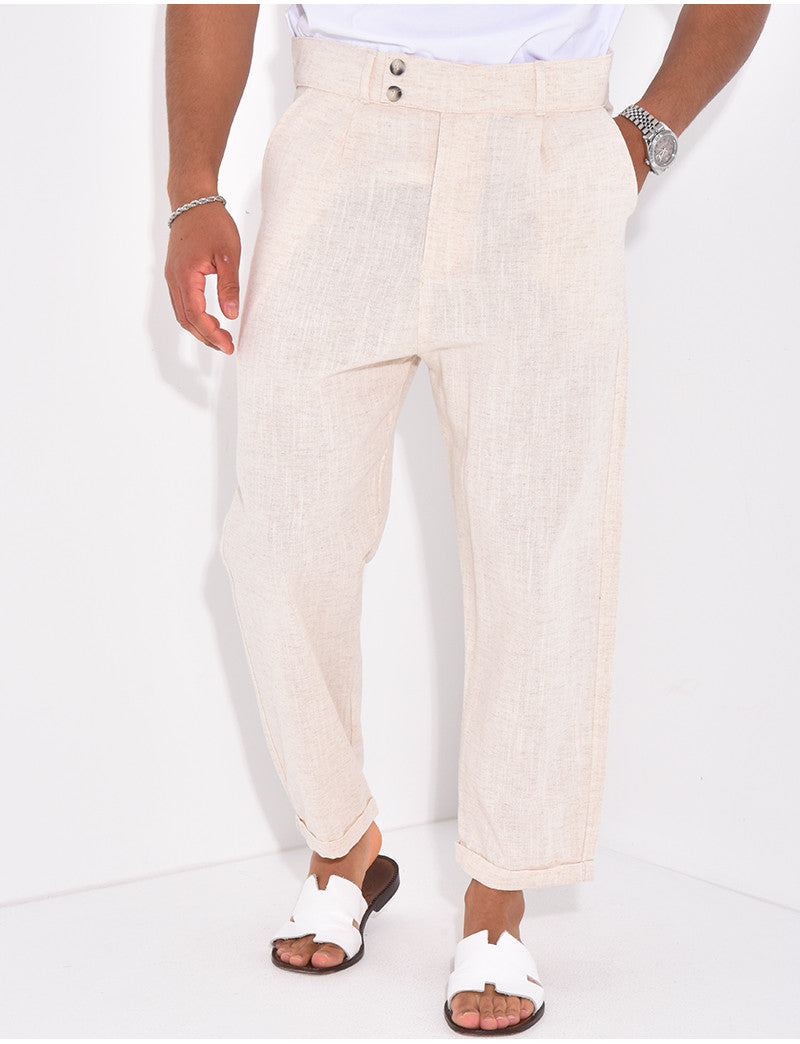 Pantalon en lin effet chiné