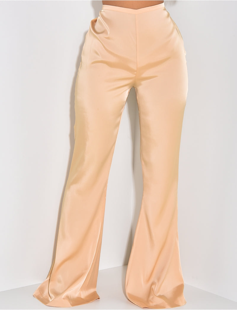 Pantalon en satin fluide taille haute patte d'eph