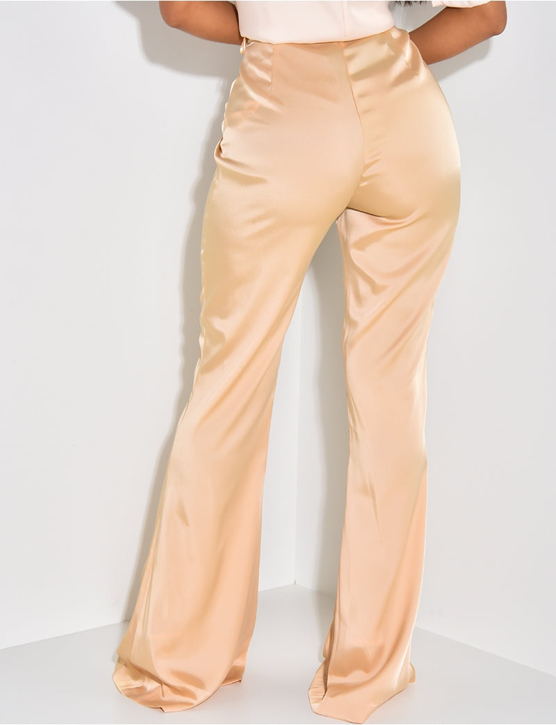 Pantalon en satin fluide taille haute patte d'eph