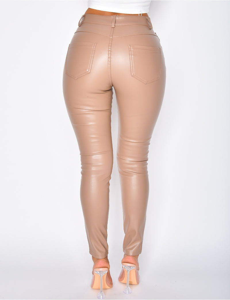 Pantalon en simili taille haute