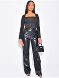 Pantalon coupe droite en similicuir