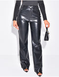 Pantalon coupe droite en similicuir