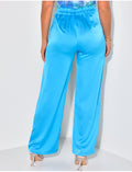 Pantalon taille haute en satin fluide