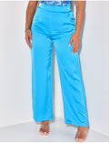 Pantalon taille haute en satin fluide