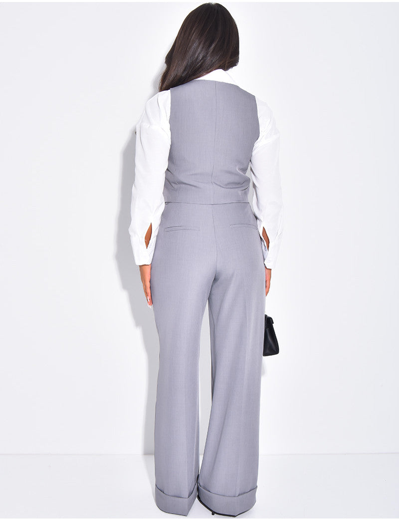 Pantalon de tailleur taille haute à revers