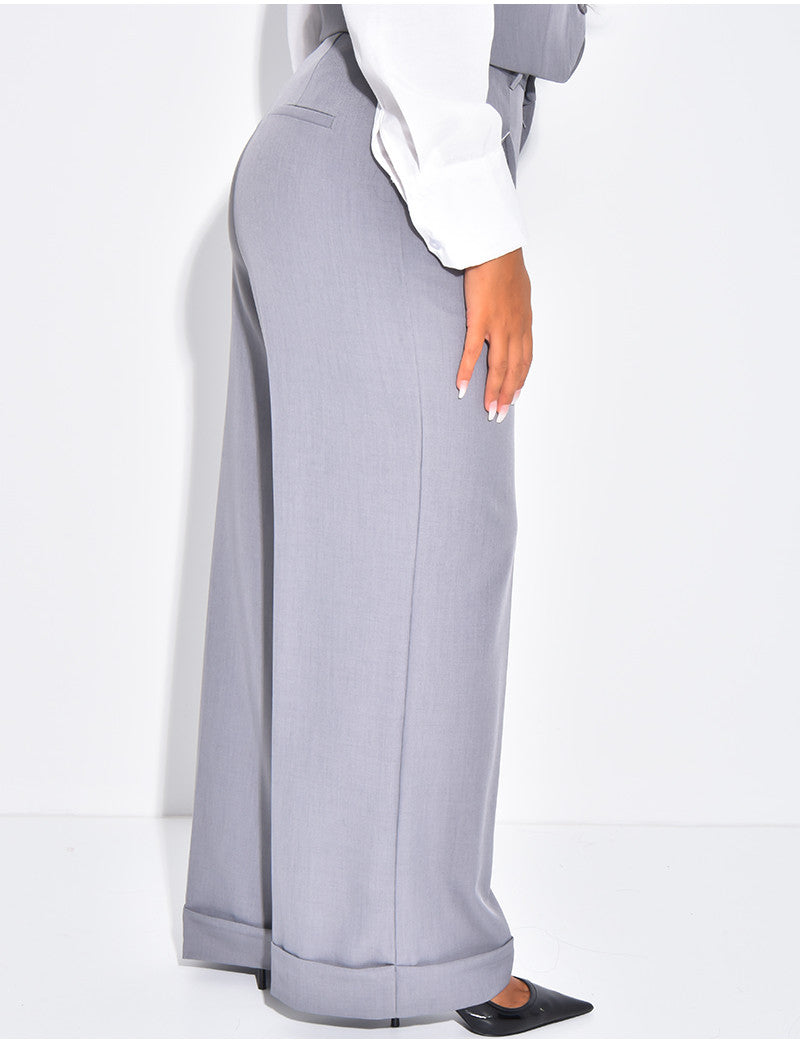 Pantalon de tailleur taille haute à revers