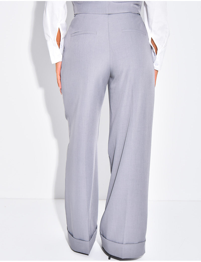 Pantalon de tailleur taille haute à revers