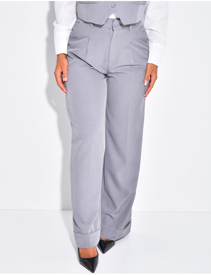 Pantalon de tailleur taille haute à revers
