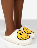 Pantoufles avec smiley imprimé blanches