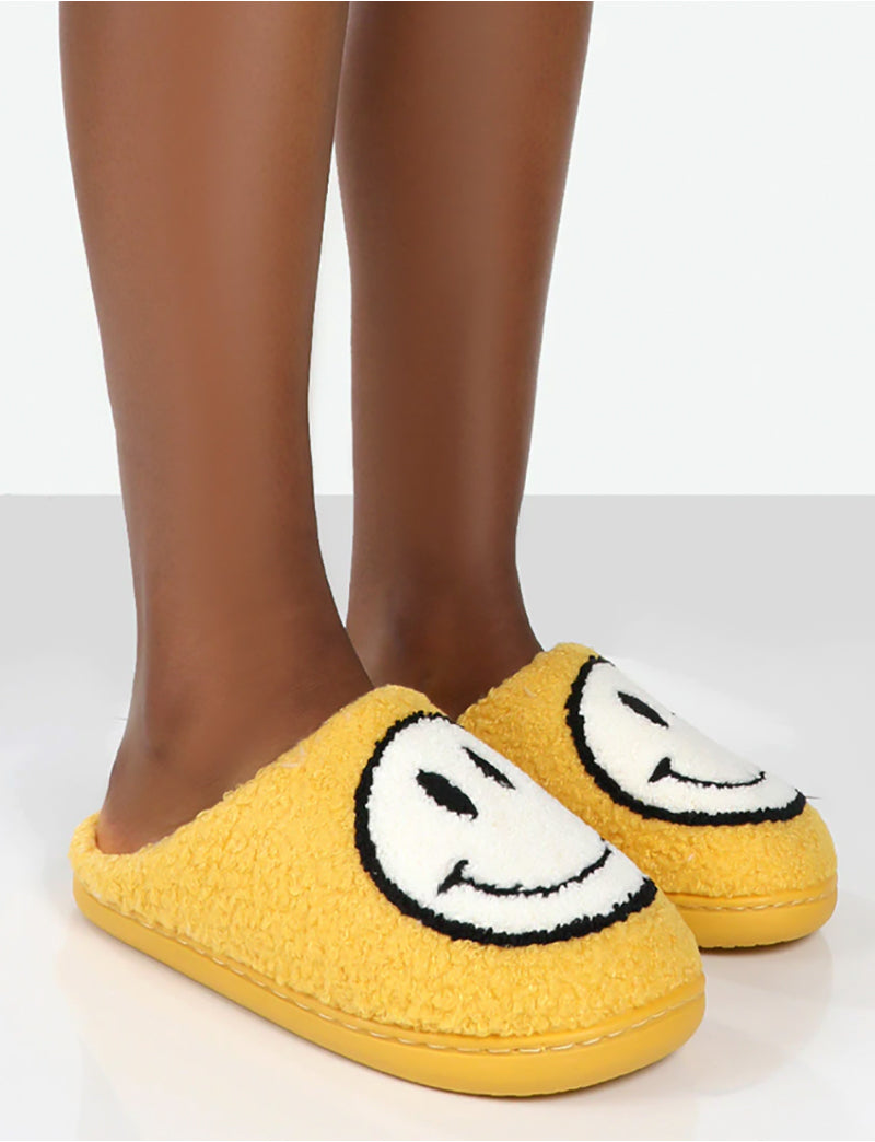 Pantoufles à smiley imprimé jaunes