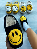 Pantoufles à smiley imprimé noir & jaune