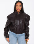 Bombers court en similicuir grainé & épaulettes