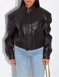 Bombers court en similicuir grainé & épaulettes