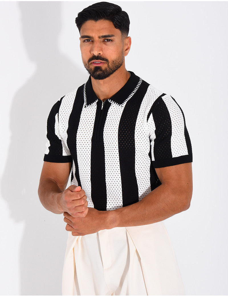 Polo ajouré et rayé à zip
