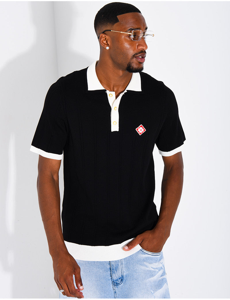 Polo côtelé à trèfle et boutons perle