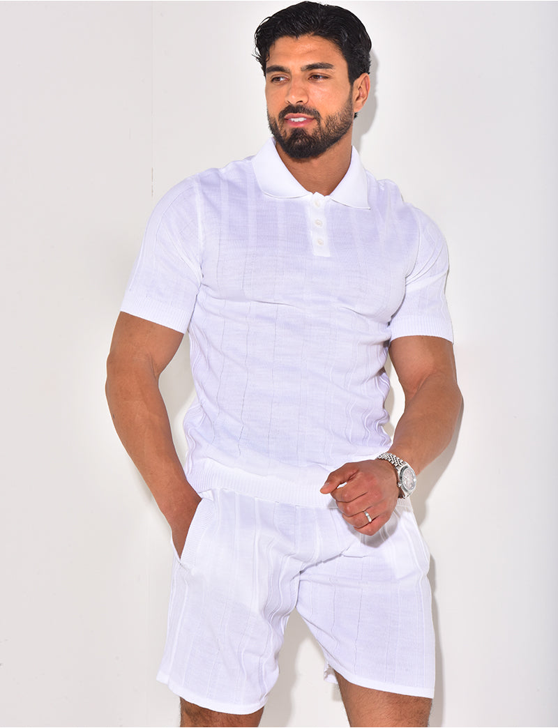 Ensemble short et polo côtelé