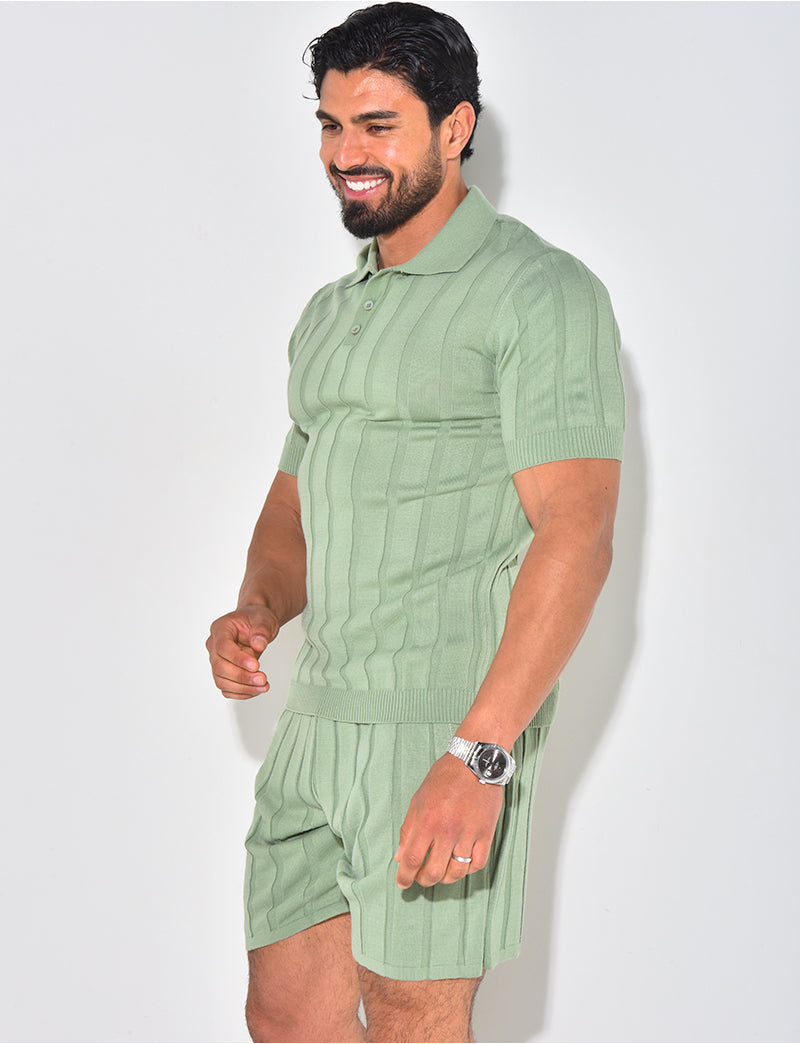 Ensemble short et polo côtelé