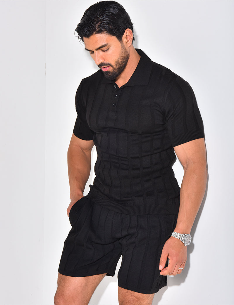 Ensemble short et polo côtelé