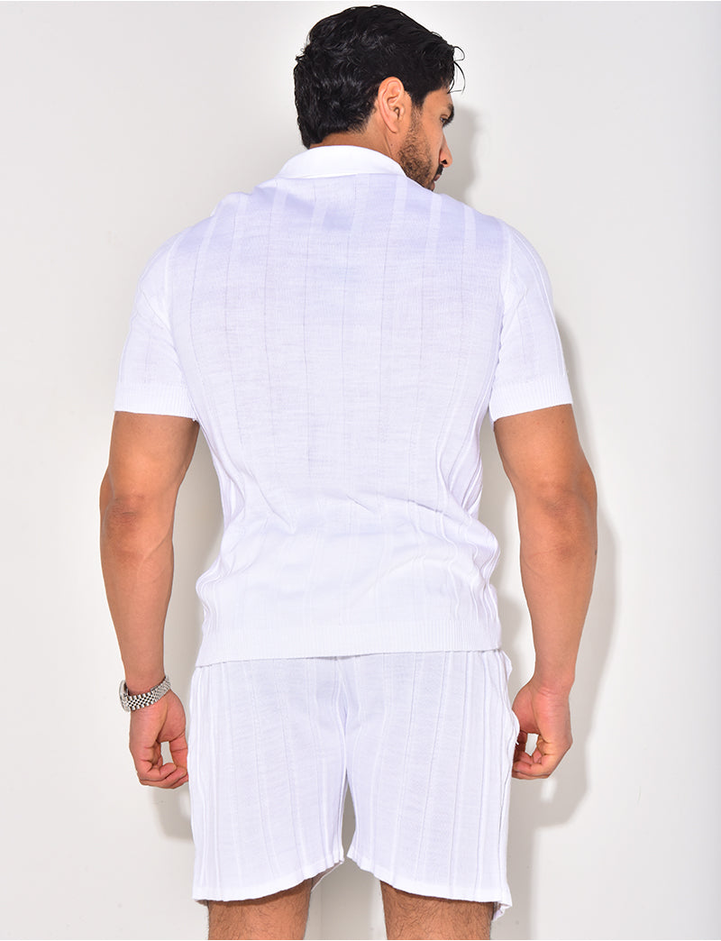 Ensemble short et polo côtelé