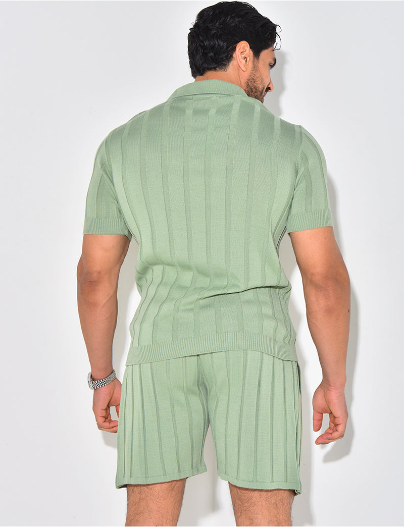 Ensemble short et polo côtelé