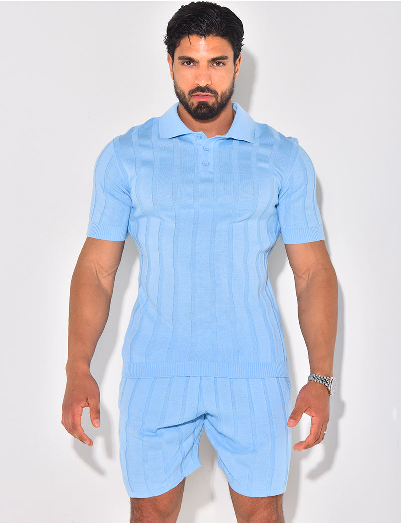 Ensemble short et polo côtelé