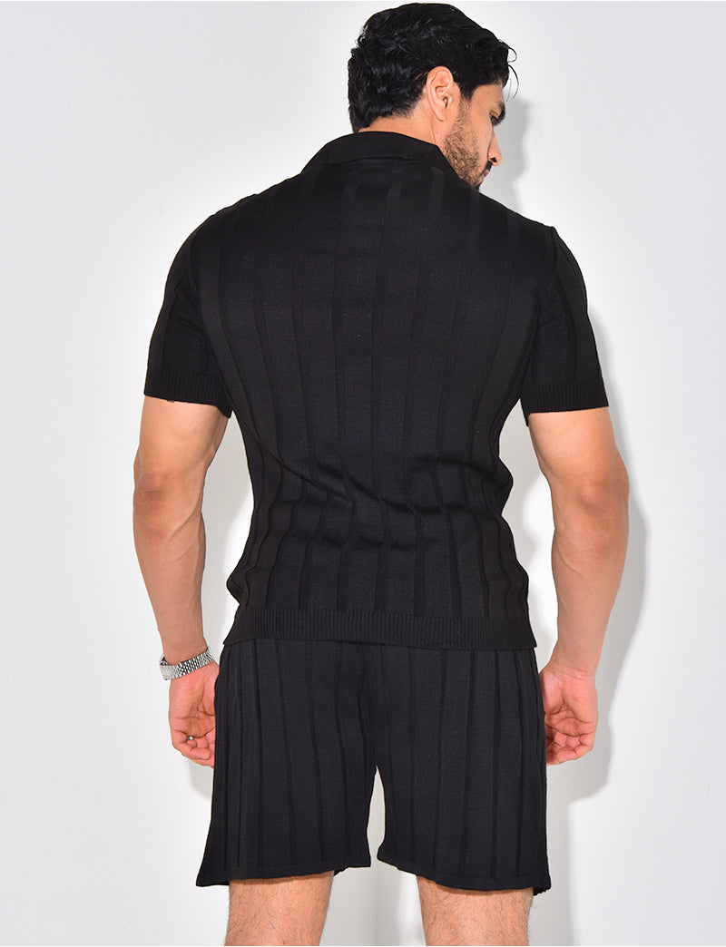 Ensemble short et polo côtelé