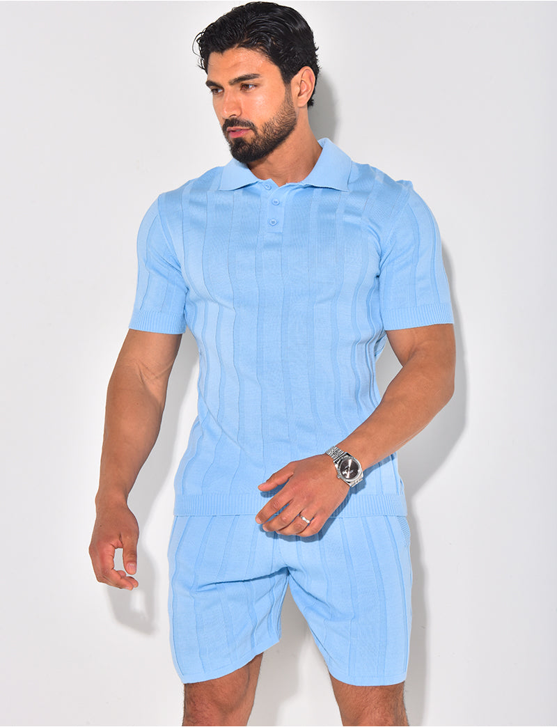 Ensemble short et polo côtelé